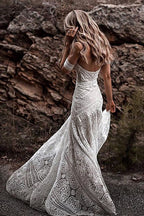 Sweetheart Neck Lace Beach Ivory Rustic Boho Wedding Dresses