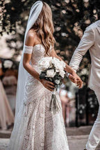 Sweetheart Neck Lace Beach Ivory Rustic Boho Wedding Dresses