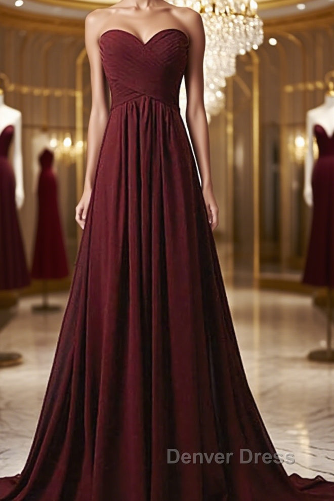 Sweetheart Neck Maroon Long Prom Dress, Burgundy Long Prom Bridesmaid Dresses Main image