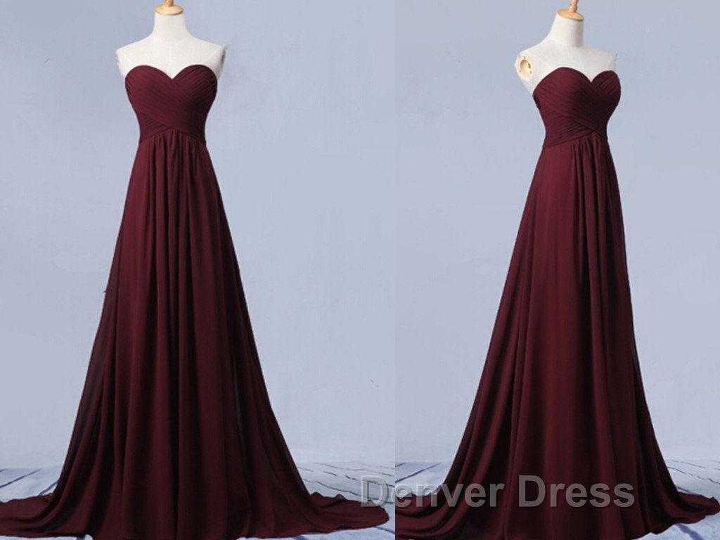 Sweetheart Neck Maroon Long Prom Dress, Burgundy Long Prom Bridesmaid Dresses