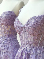 Sweetheart Neck Purple Lace Long Prom Dress, Strapless Purple Prom Dress, Mermaid Purple Prom Dresses