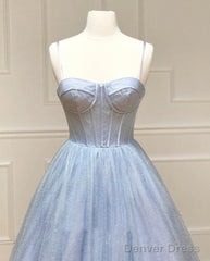 Sweetheart Neck Shiny Blue Prom Dresses, Shiny Blue Formal Graduation Dresses