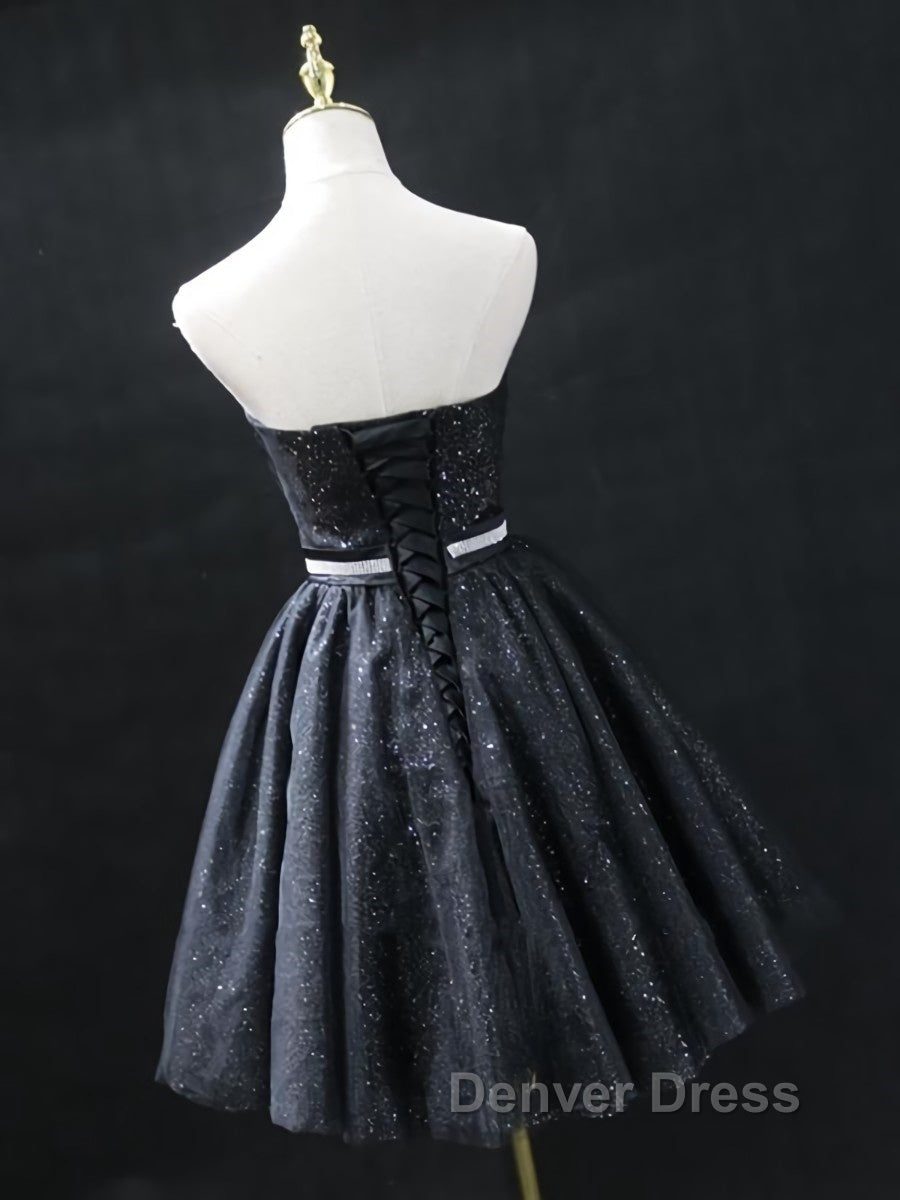 Sweetheart Neck Short Black Prom Dress, Little Black Prom Graduation Dresses