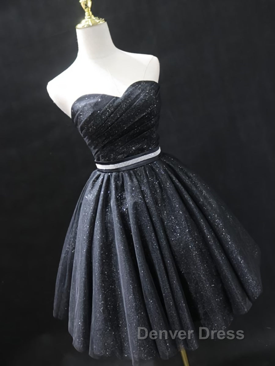 Sweetheart Neck Short Black Prom Dress, Little Black Prom Graduation Dresses
