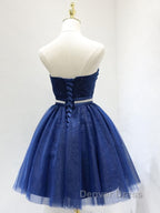 Sweetheart Neck Short Blue Prom Dresses, Short Blue Formal Homecoming Graduation Dresses