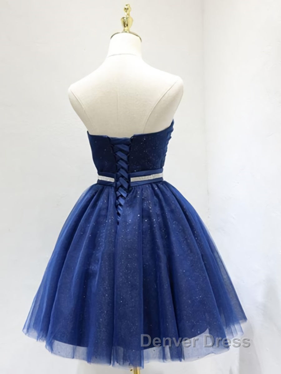 Sweetheart Neck Short Blue Prom Dresses, Short Blue Formal Homecoming Graduation Dresses