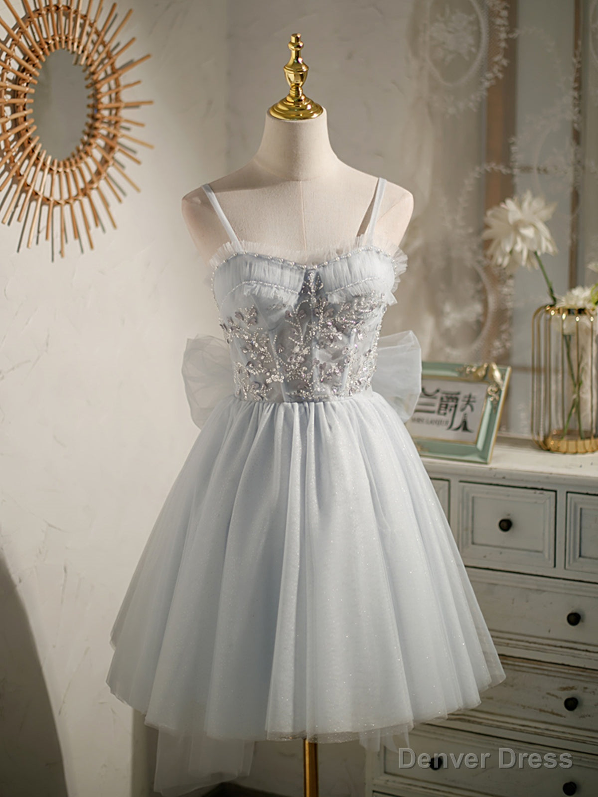 Sweetheart Neck Short Gray Tulle Prom Dress, Short Grey Tulle Prom Graduation Dresses