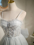 Sweetheart Neck Short Gray Tulle Prom Dress, Short Grey Tulle Prom Graduation Dresses