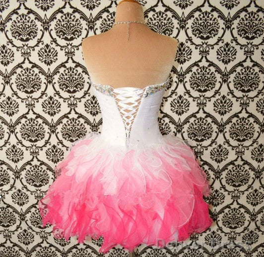 Sweetheart Neck White And Pink Short Prom Dress, Prom Gown, Short Colorful Graduation Dress, Homecoming Dress Secondary image