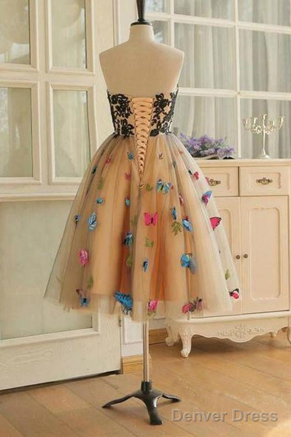 Sweetheart Neckline A Line Homecoming Dress Butterflies Short Prom Dresses