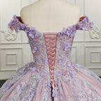 Sweetheart Off The Shoulder Beaded Floral AppliquèŒquinceanera Ball Gown