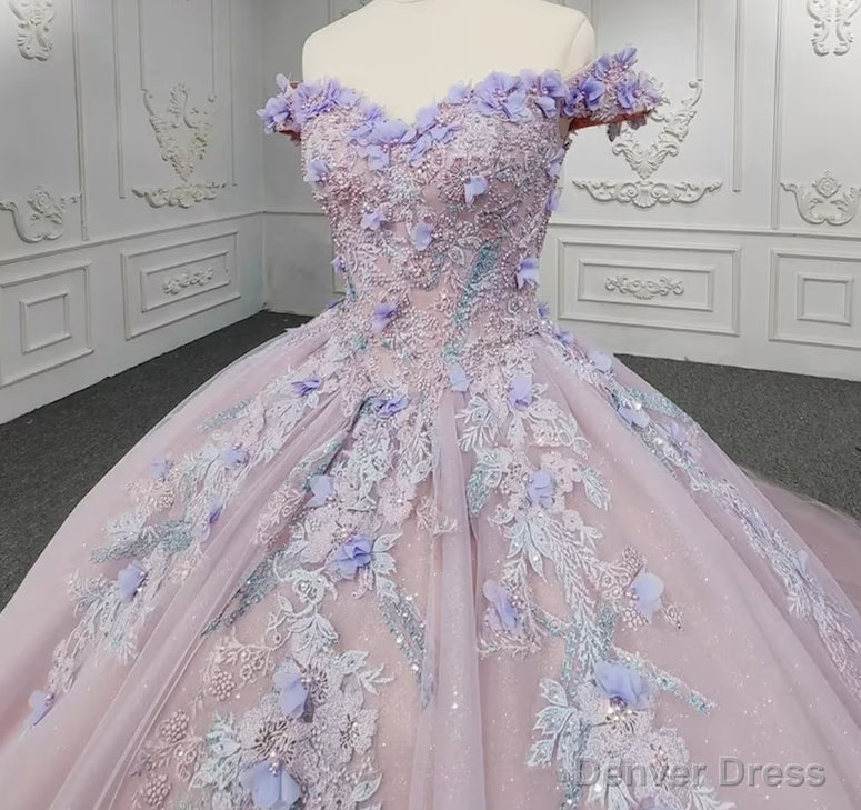 Sweetheart Off The Shoulder Beaded Floral AppliquèŒquinceanera Ball Gown