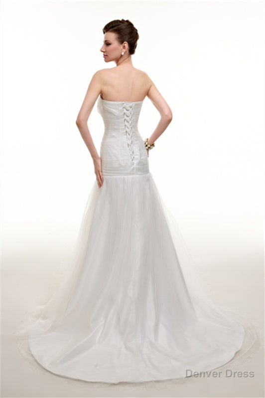 Sweetheart Off The Shoulder Pleated Mermaid Simple Wedding Dresses