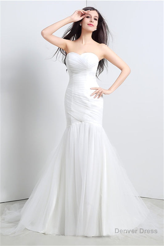 Sweetheart Off The Shoulder Pleated Simple Wedding Dresses Main image