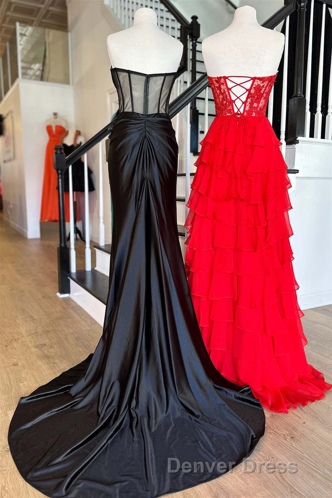 Sweetheart Red Corset Chiffon Ruffle Long Prom Dresses