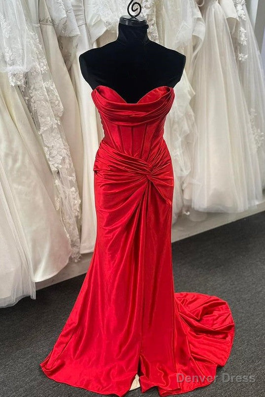 Sweetheart Red Ruched Long Mermaid Prom Dress