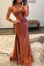 Sweetheart Satin Mermaid Long Prom Dress With Slit