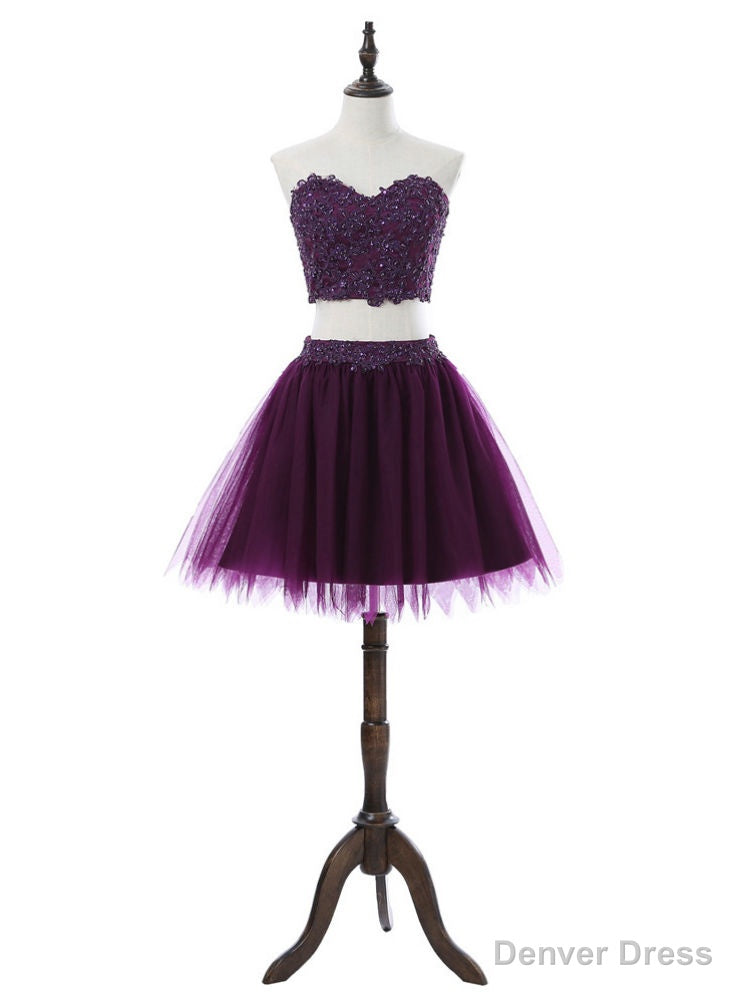 Sweetheart Short Mini Tulle Purple Homecoming Dresses A-line Main image