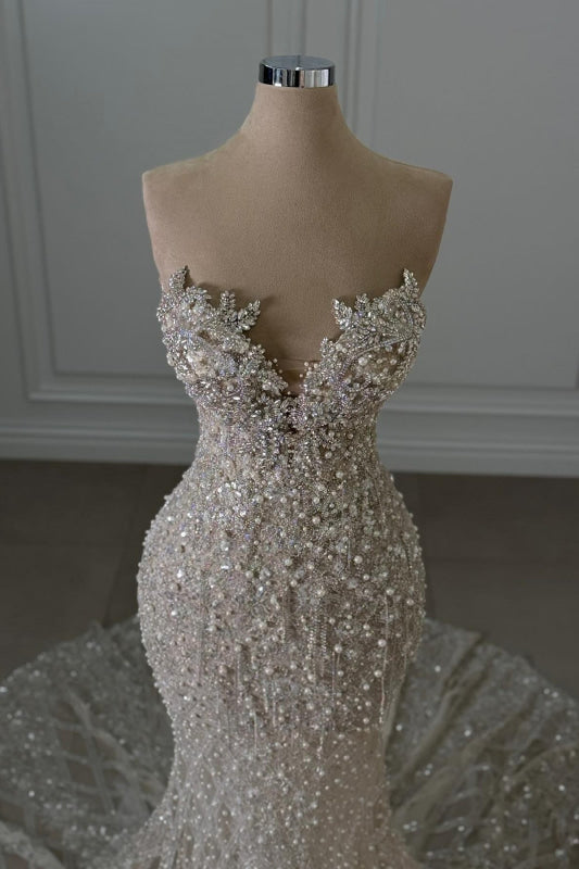 Sweetheart Sleeveless Beaded Lace Mermaid Wedding Dresses Secondary image