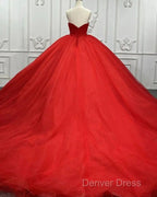 Sweetheart Sleeveless Red Wedding Desses Tulle Quinceanera 16 Dresses