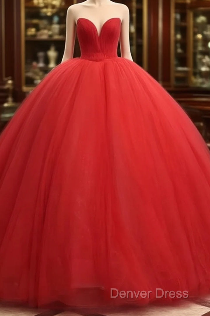 Sweetheart Sleeveless Red Wedding Desses Tulle Quinceanera 16 Dresses