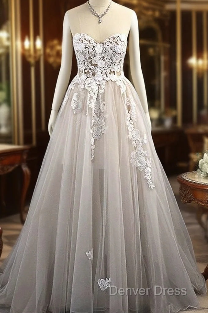 Sweetheart Sleeveless Sweep Brush Train A Line Wedding Dresses
