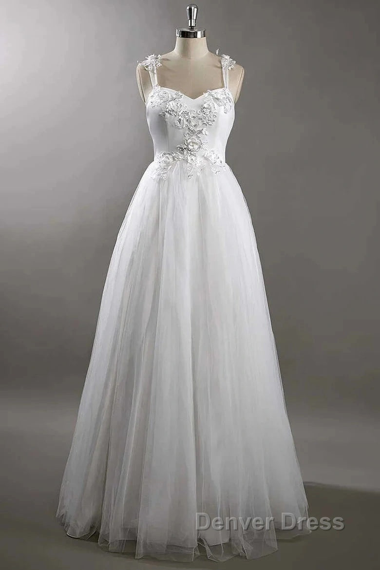 Sweetheart Strap Flower A Line Wedding Dresses
