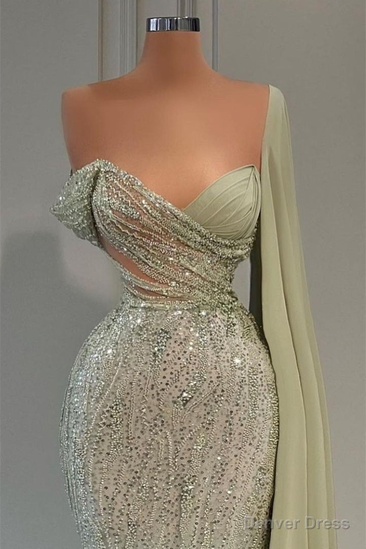 Sweetheart Strapless One Shoulder Sequined Floor Length Mermaid Prom Dresses Secondary image
