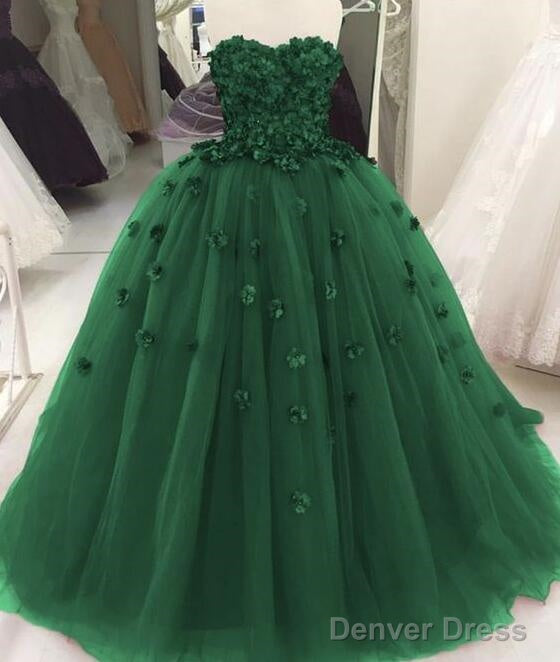 Sweetheart Tulle Green Quinceanera Dresses With Flowers Wedding Gowns Main image