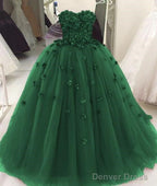 Sweetheart Tulle Green Quinceanera Dresses With Flowers Wedding Gown