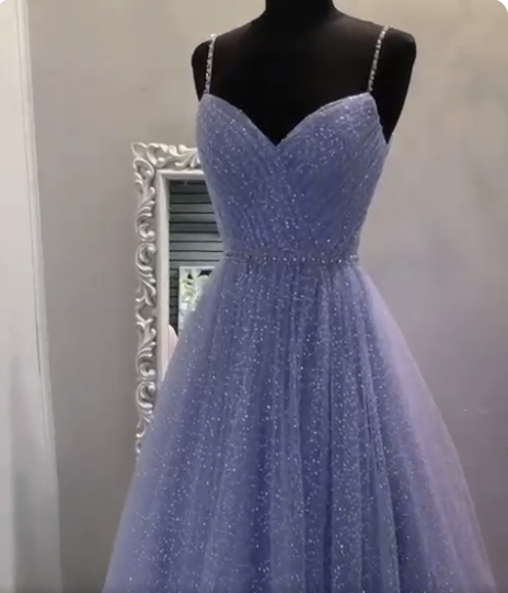 Sweetheart Tulle Sequin Long Prom Dress Purple Prom Dresses