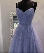 Sweetheart Tulle Sequin Long Prom Dress Purple Prom Dresses