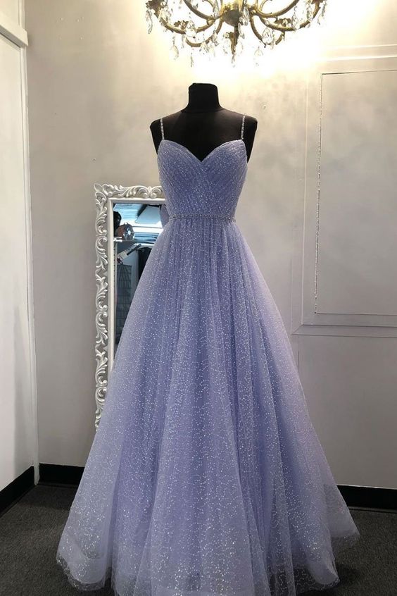 Sweetheart Tulle Sequin Long Prom Dress Purple Prom Dresses Main image