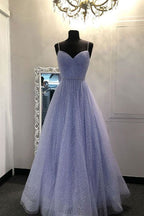 Sweetheart Tulle Sequin Long Prom Dress Purple Prom Dresses