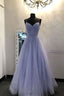 Sweetheart Tulle Sequin Long Prom Dress Purple Prom Dresses
