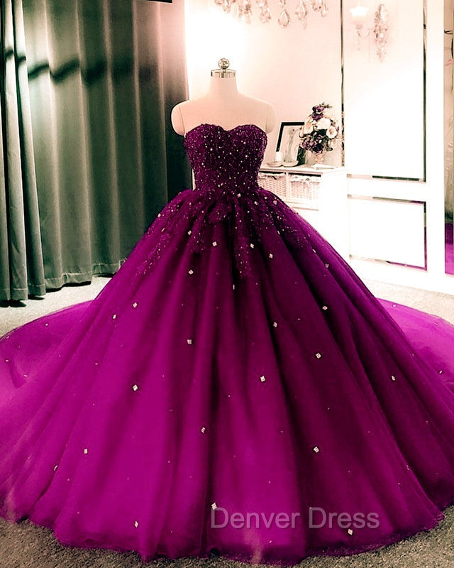 Sweetheart Wedding Dresses Tulle Ball Gowns Lace Beaded