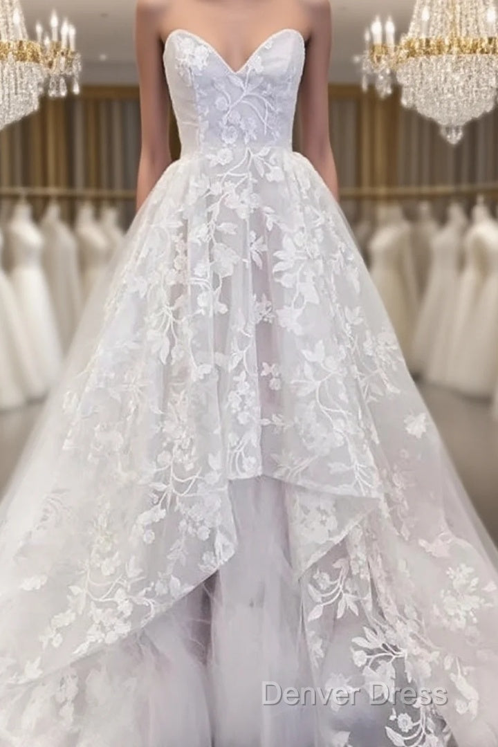 Sweetheart White Ball Gowns Tulle Appliques Wedding Dresses