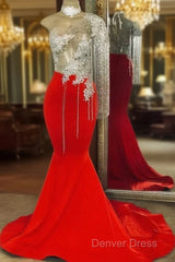 Tassel Prom Dresses, One Shoulder Prom Dresses, Mermaid Prom Dresses, Red Prom Dresses