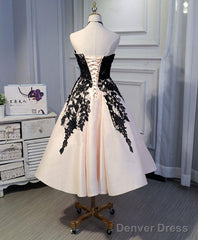 Tea Length Satin With Lace Vintage Prom Dress , Ball Gown, Elegant Formal Dresses