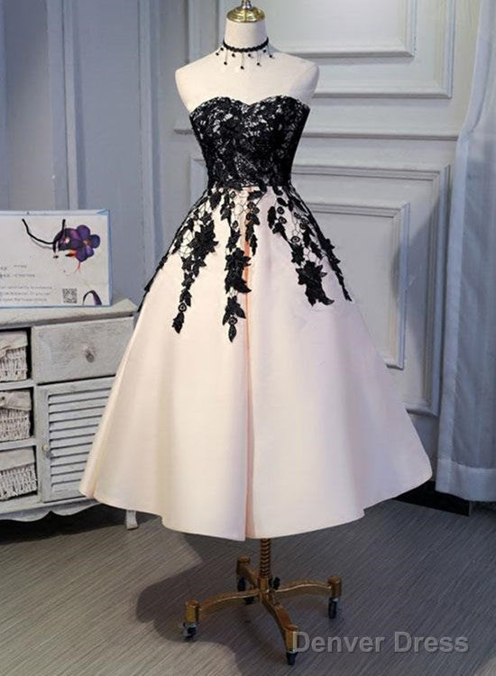 Tea Length Satin With Lace Vintage Prom Dress , Ball Gowns, Elegant Prom Dresses Main image