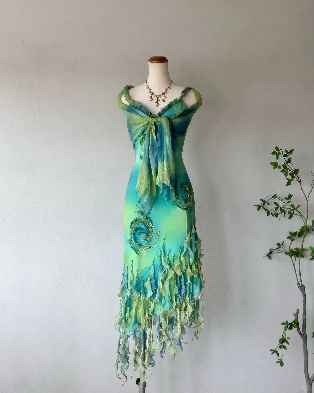 Teal Gradient Beaded Jellyfish Skirt Chiffon Homecoming Dresses Main image