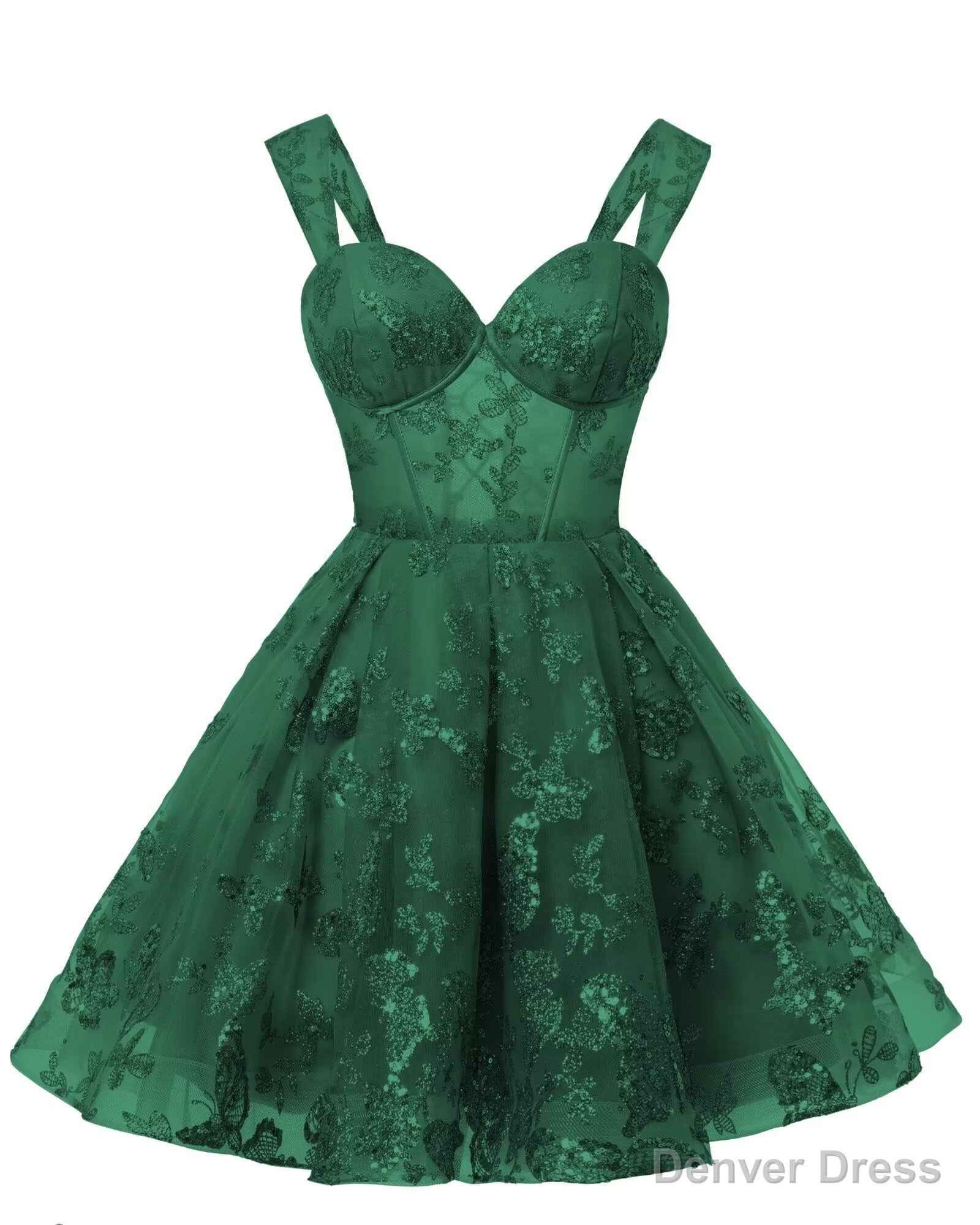 Teens Sparkly Tulle Emerald Green Homecoming Dresses Spaghetti Straps Short Cocktail Party Prom Dress Main image