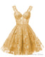 Teens Sparkly Tulle Gold Homecoming Dresses Spaghetti Straps Short Cocktail Party Prom Dress