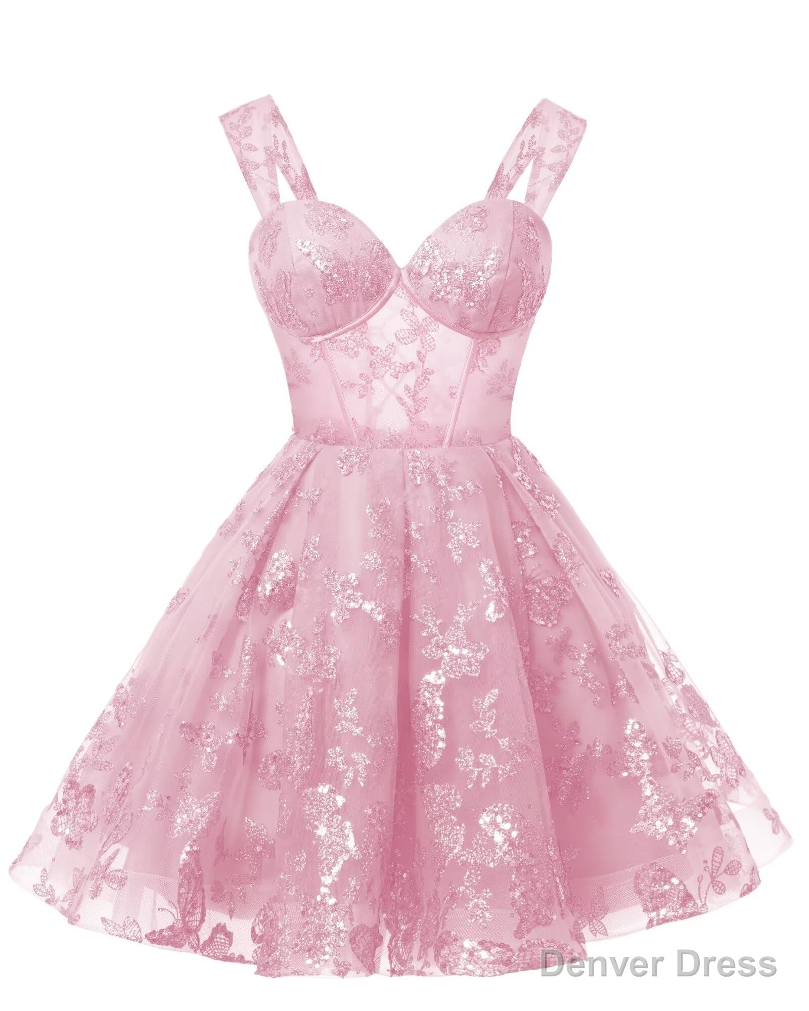 Teens Sparkly Tulle Light Pink Homecoming Dresses Spaghetti Straps Short Cocktail Party Prom Dress Main image