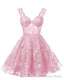 Teens Sparkly Tulle Light Pink Homecoming Dresses Spaghetti Straps Short Cocktail Party Prom Dress