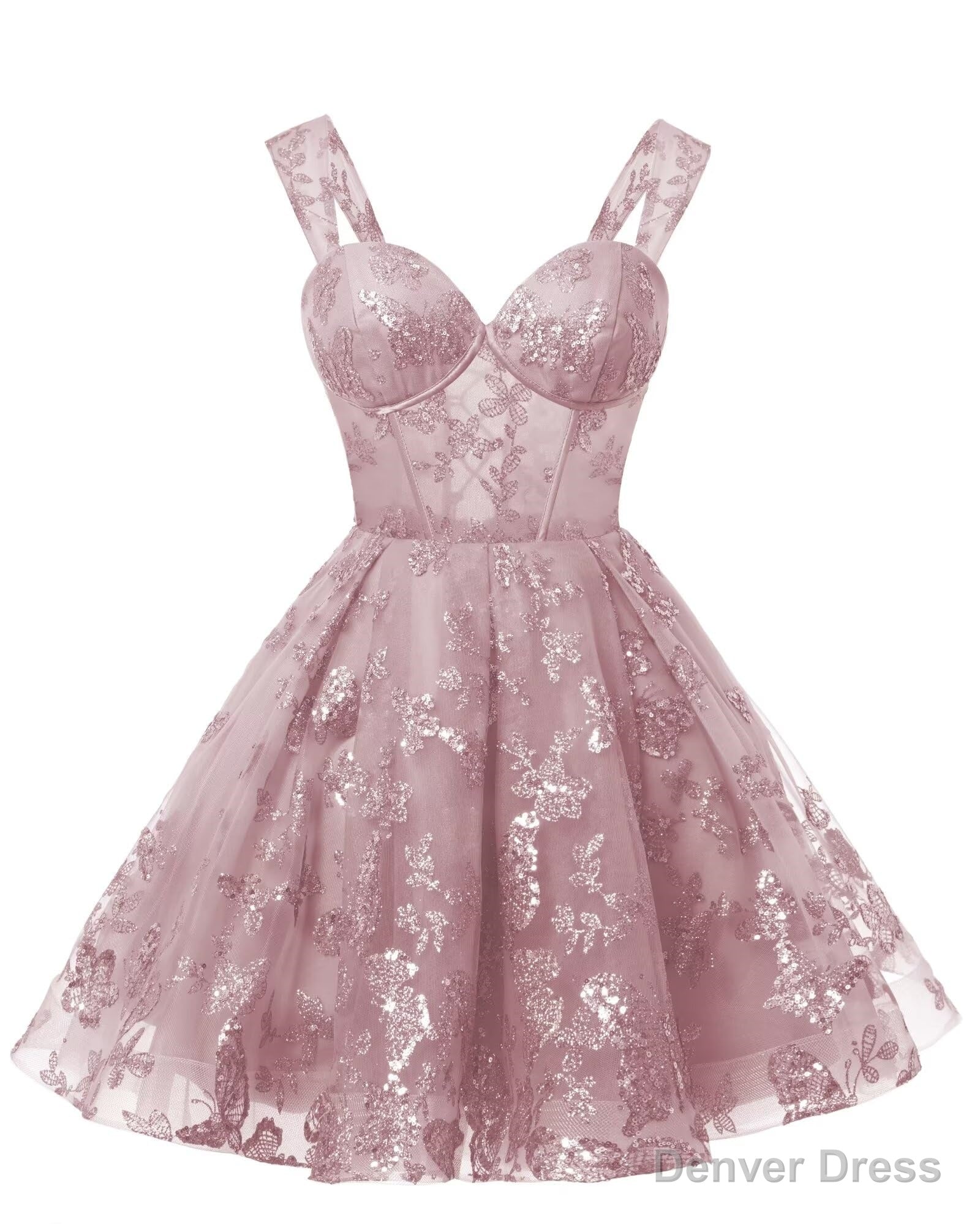 Teens Sparkly Tulle Mauve Homecoming Dress Spaghetti Straps Short Cocktail Prom Dresses Main image
