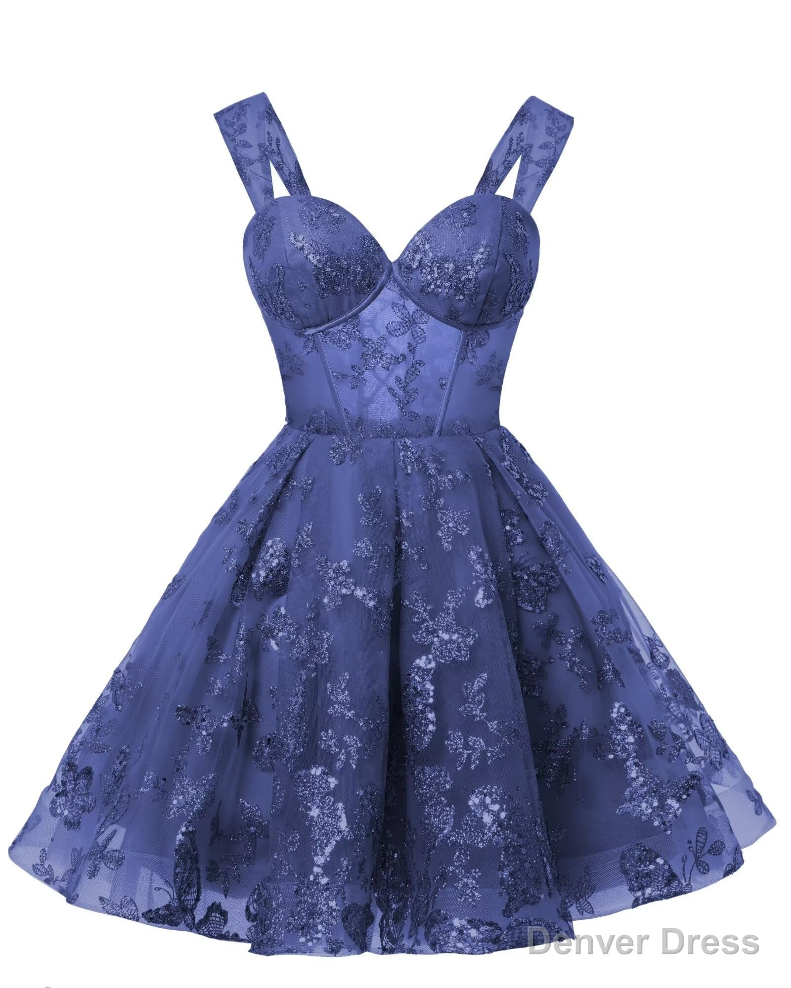 Teens Sparkly Tulle Navy Blue Homecoming Dress Spaghetti Straps Short Cocktail Prom Dresses Main image