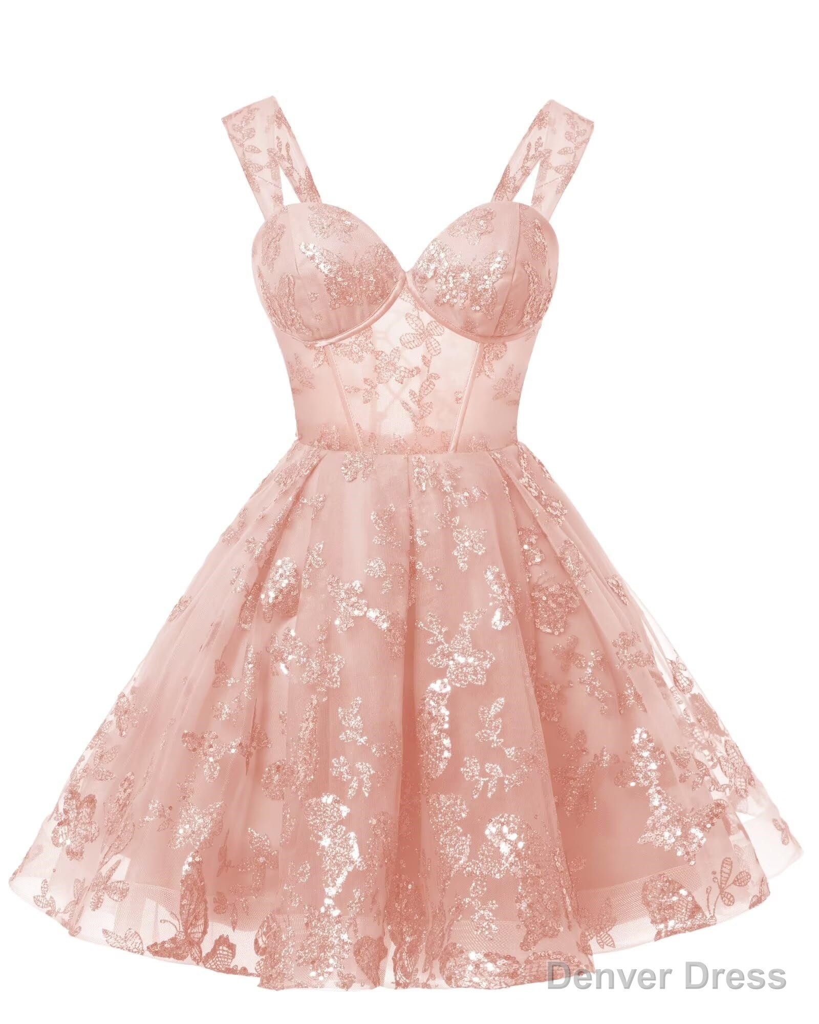 Teens Sparkly Tulle Peach Pink Homecoming Dresses Spaghetti Straps Short Cocktail Party Prom Dress Main image