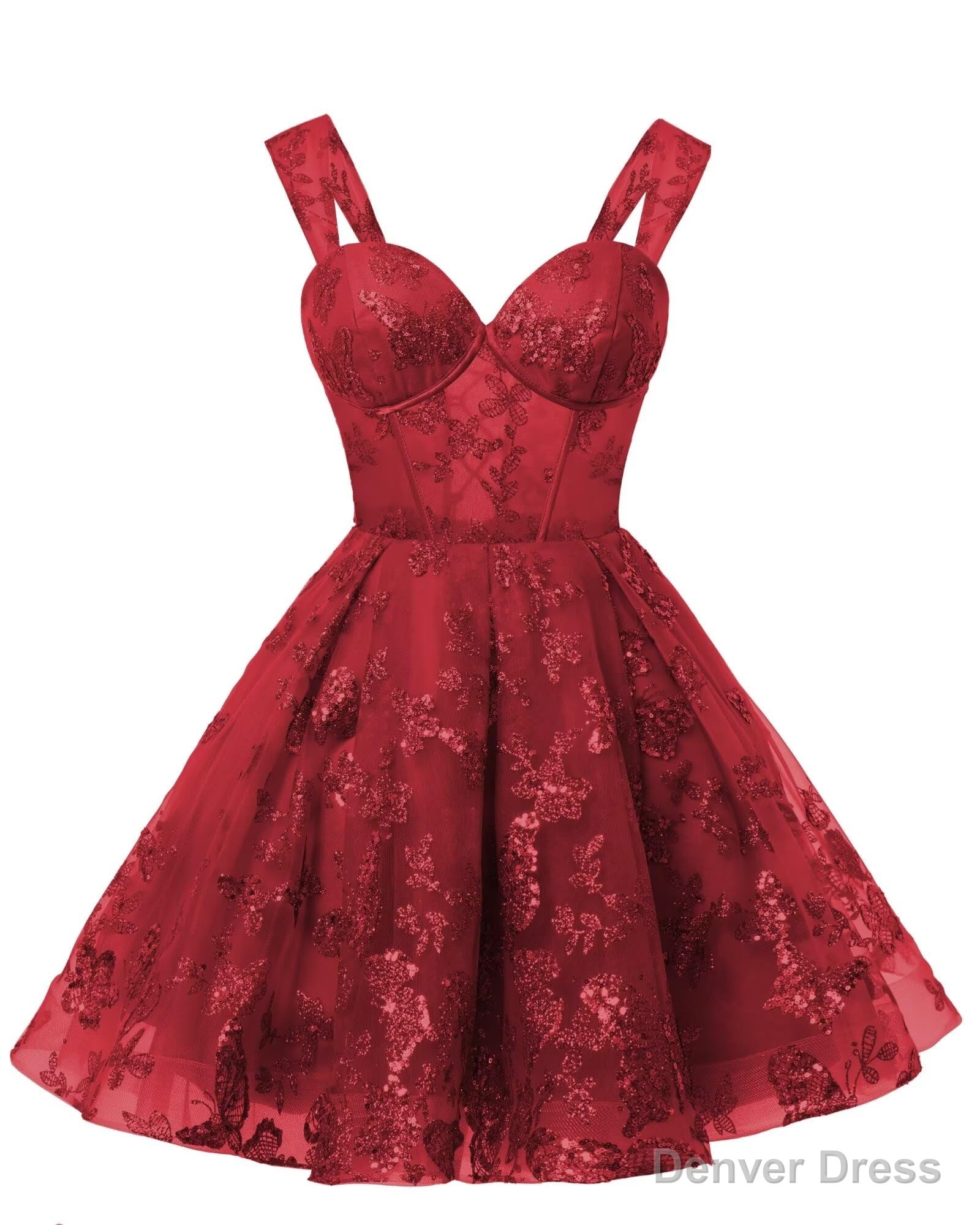 Teens Sparkly Tulle Red Homecoming Dress Spaghetti Straps Short Cocktail Prom Dresses Main image