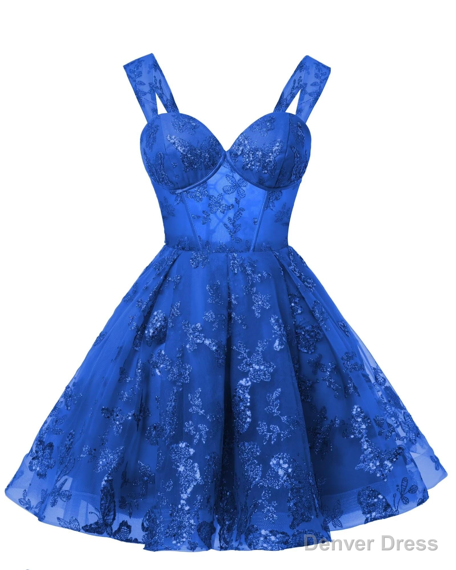 Teens Sparkly Tulle Royal Blue Homecoming Dresses Spaghetti Straps Short Cocktail Party Prom Dress Secondary image